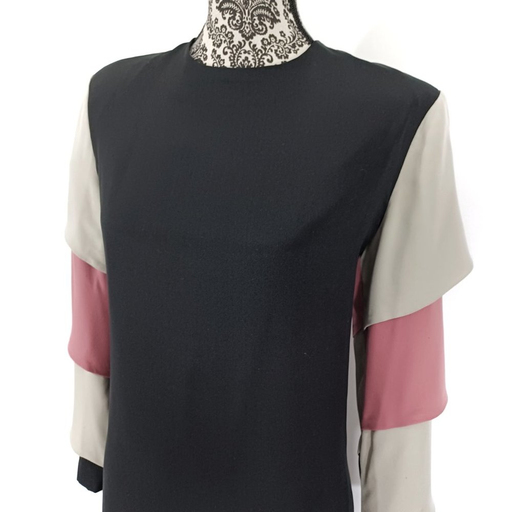 BABA Dress LS 3 Color Sleeve Silk Shift 8 - Picture 3 of 5